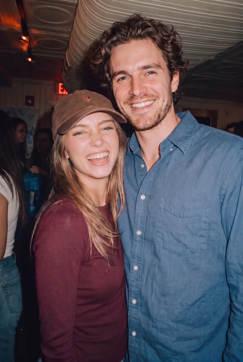 A couple smiling at a party